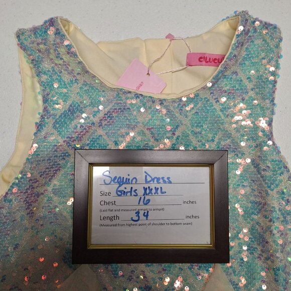 Cilucu Girls Dress Sequin Tulle Party Princess Birthday XXXL 16 Shiny Sparkle - Picture 6 of 10